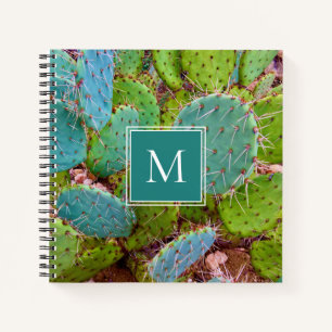 Desert Monogram Prickly Pear Cactus Teal Green Notebook