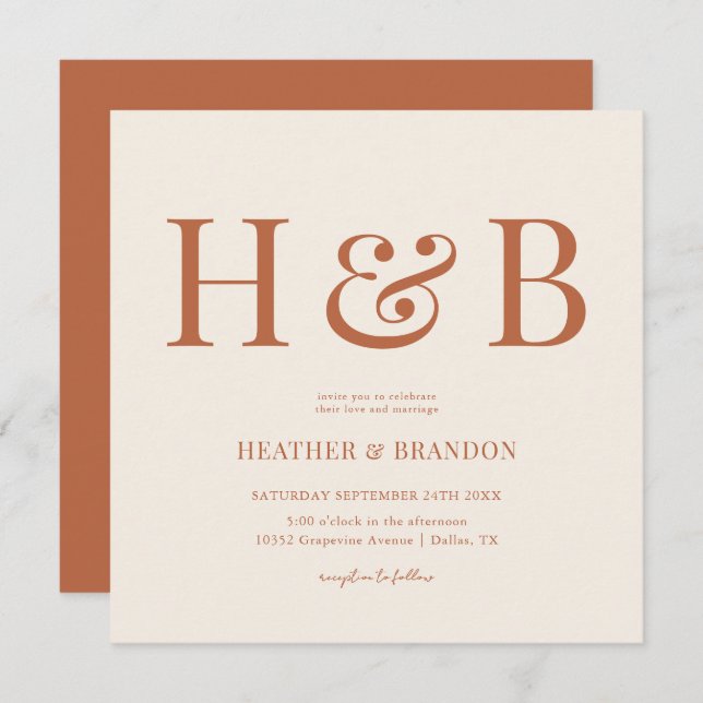 Desert Monogram Wedding Square Invitations (Front/Back)