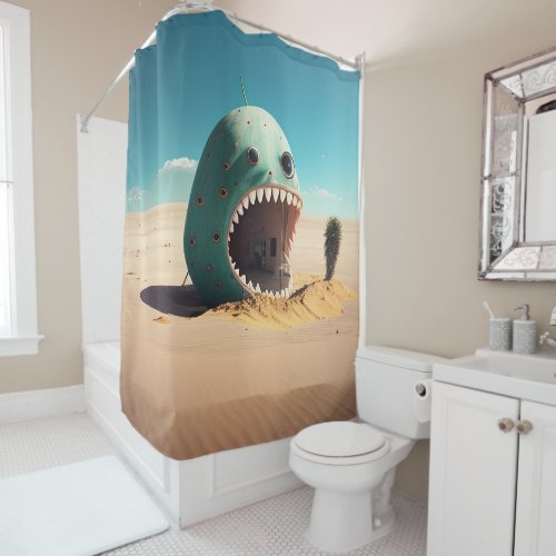 Desert monster house shower curtain