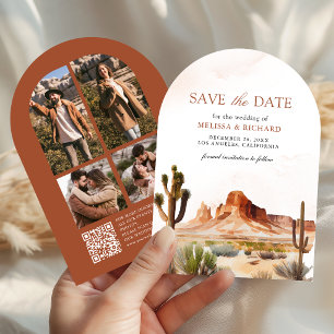Desert Mountain Cactus QR Code Photo Wedding Save The Date
