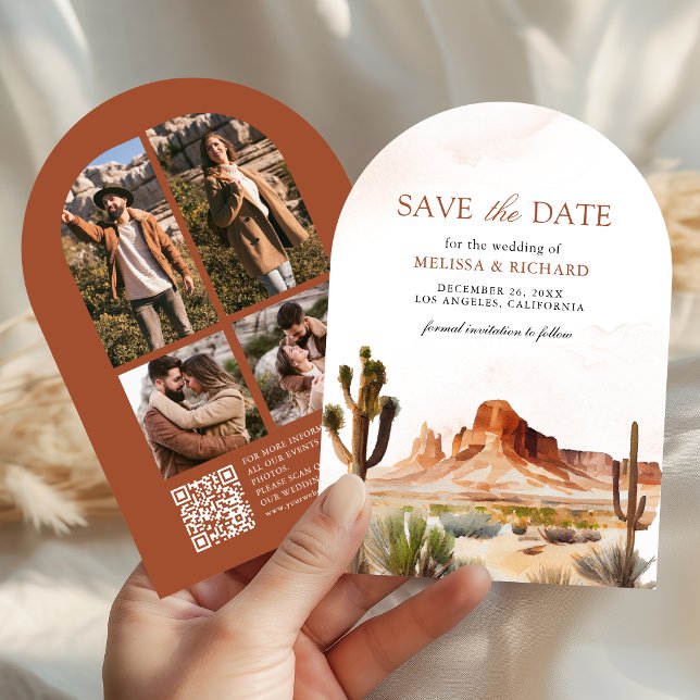Desert Mountain Cactus QR Code Photo Wedding Save The Date (Creator Uploaded)