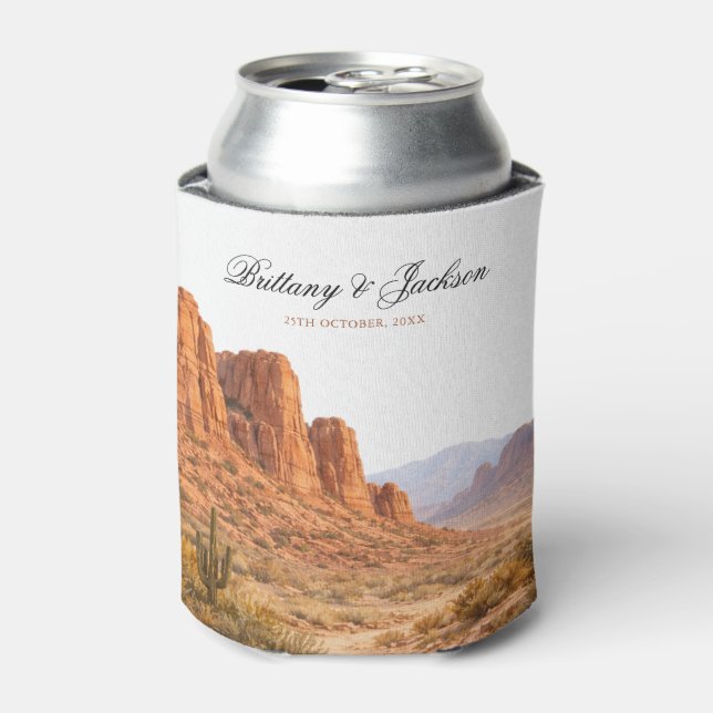 Desert Mountain Landscape Southwestern Wedding Can Cooler (Can Front)