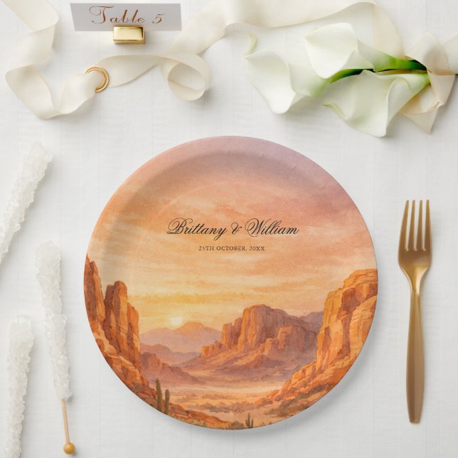 Desert Mountain Landscape Wedding  Paper Plates (Wedding)