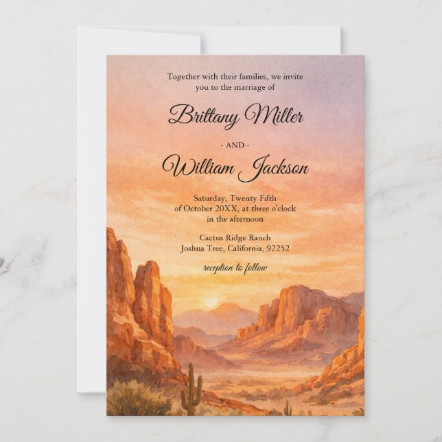 Desert Mountain Rustic Boho Southwest Wedding Invitation (Front)