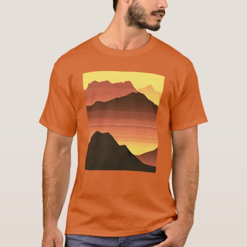 Desert Mountain Sunset Orange and Brown T_Shirt