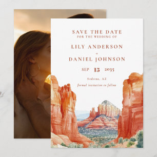 Desert Mountain Watercolor Photo Wedding Save The Date