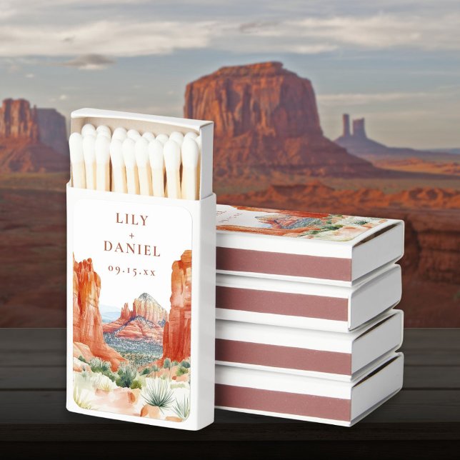 Desert Mountain Watercolor Wedding Matchboxes (Desert Mountain Watercolor Wedding Matchboxes)