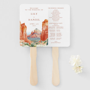 Desert Mountain Watercolor Wedding Program Hand Fan