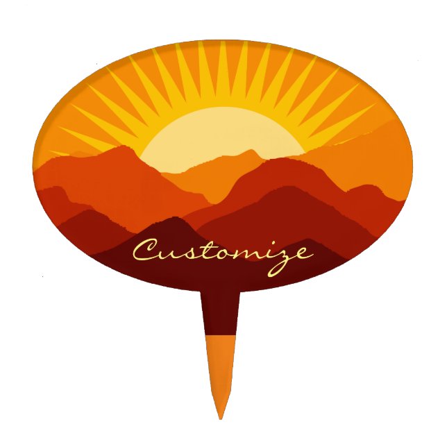 Desert Mountains Sunset Thunder_Cove Cake Topper (Front)