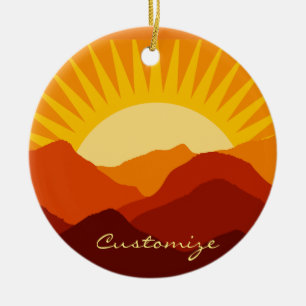Desert Mountains Sunset Thunder_Cove Ceramic Ornament