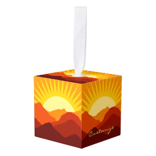 Desert Mountains Sunset Thunder_Cove Cube Ornament