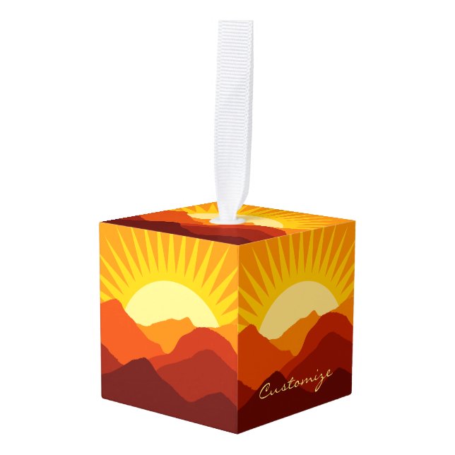 Desert Mountains Sunset Thunder_Cove Cube Ornament (Front Angled)