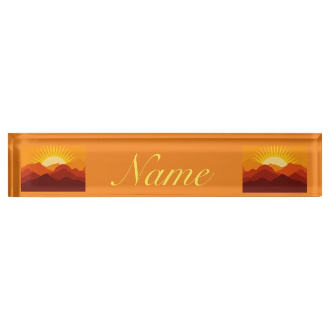 Desert Mountains Sunset Thunder_Cove Desk Name Plate (Front)