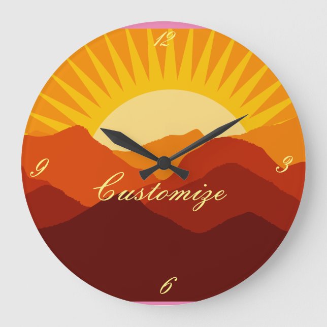Desert Mountains Sunset Thunder_Cove Large Clock (Front)