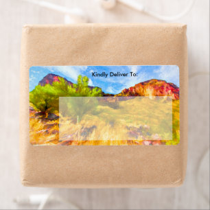 Desert Mountains Warm Colors Digital Painting Label