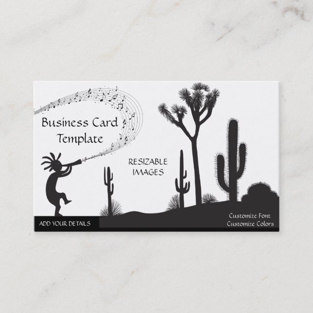 Desert Music Notes Kokopelli Logo  Business Card (Front)