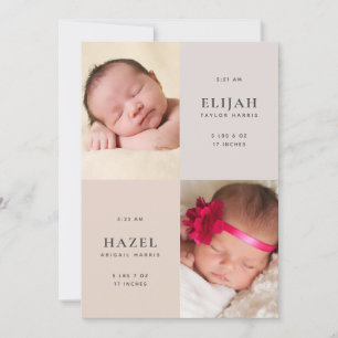 Desert Neutrals Twins 2-Sided Photo Birth Announcement