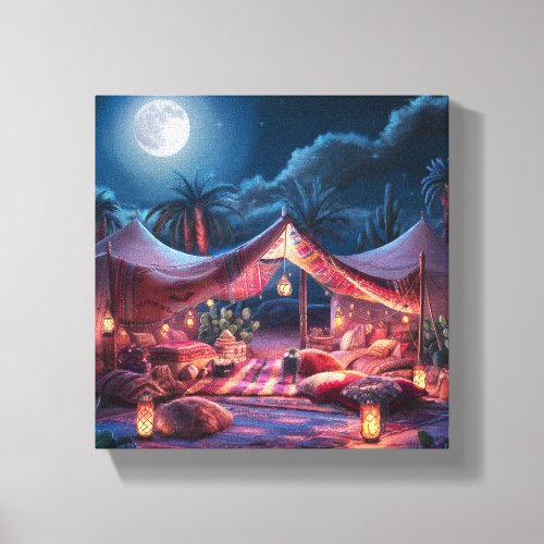 Desert Oasis Night Artwork Canvas Print