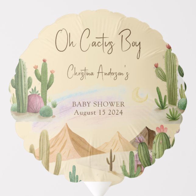Desert Oh Cactus Boy Boho Arch Baby Shower Balloon (Front)