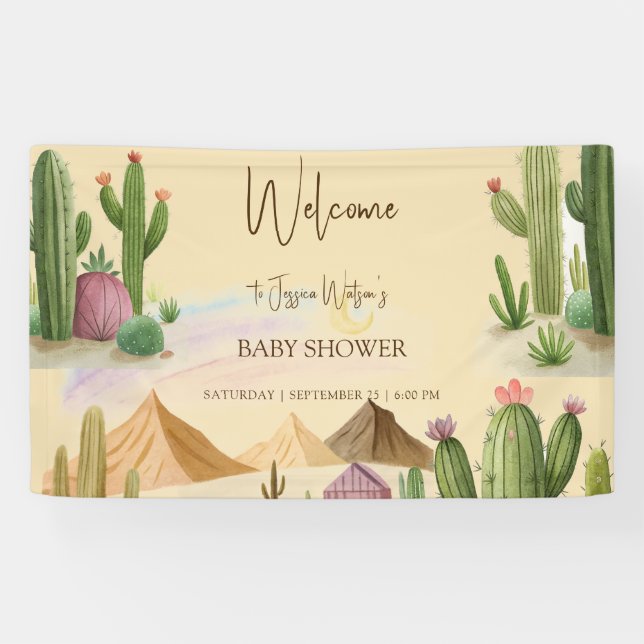 Desert Oh Cactus Boy Boho Arch Baby Shower Banner (Horizontal)