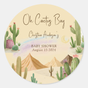 Desert Oh Cactus Boy Boho Arch Baby Shower Classic Round Sticker