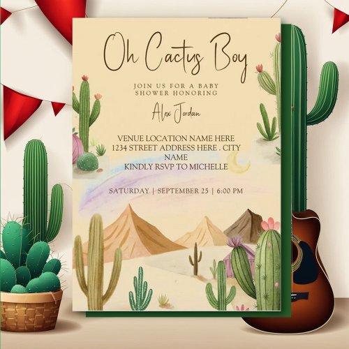 Desert Oh Cactus Boy Boho Arch Baby Shower Invitation