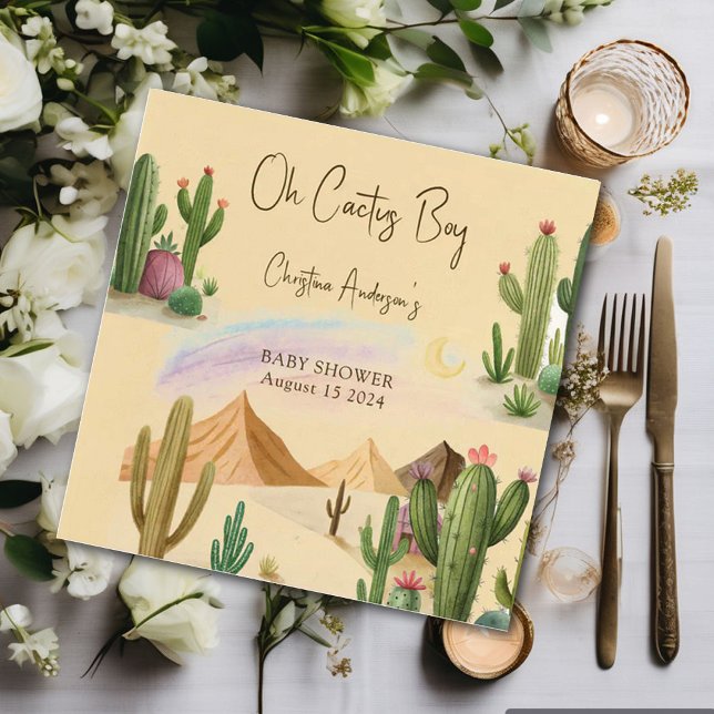 Desert Oh Cactus Boy Boho Arch Baby Shower Napkins (Creator Uploaded)