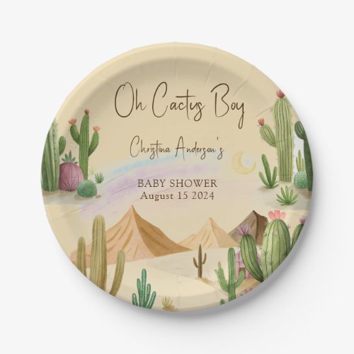 Desert Oh Cactus Boy Boho Arch Baby Shower Paper Plates