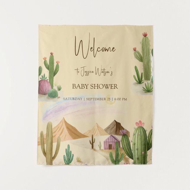 Desert Oh Cactus Boy Boho Arch Baby Shower Tapestry (Front)