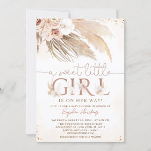 Desert Orchid Boho Pampas Grass Girl Baby Shower Invitation