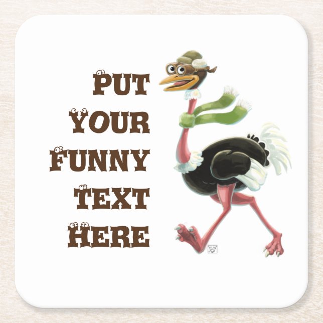 Desert Ostrich Runner Square Paper Coaster (Front)