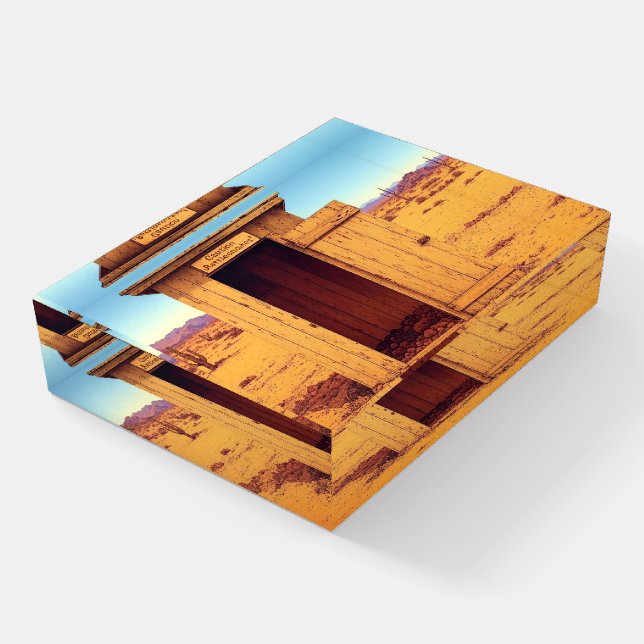 Desert Outhouse glass rectangle paperweight (Angled)