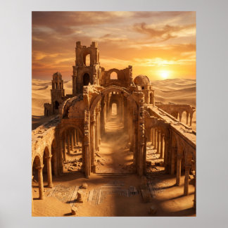 Desert Palace Ruins at Sunset Poster