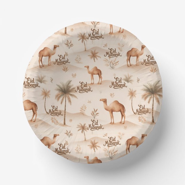 Desert Palms & Camels Paper Bowls – Brown Theme (Front)