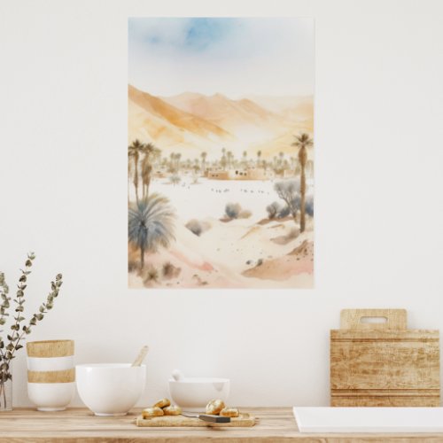 Desert palms in sunset poster