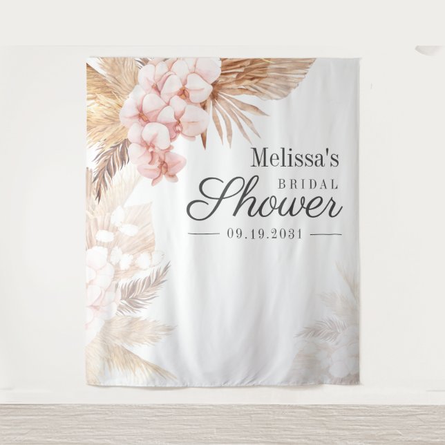 Desert Pampas Grass Boho Bridal Shower Backdrop (Front)