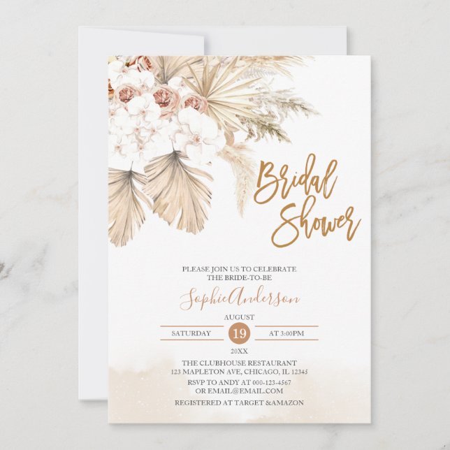 Desert Pampas Grass Boho Bridal Shower Invitation (Front)