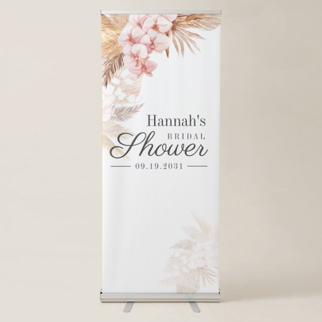 Desert Pampas Grass Boho Bridal Shower Retractable Banner (Front)