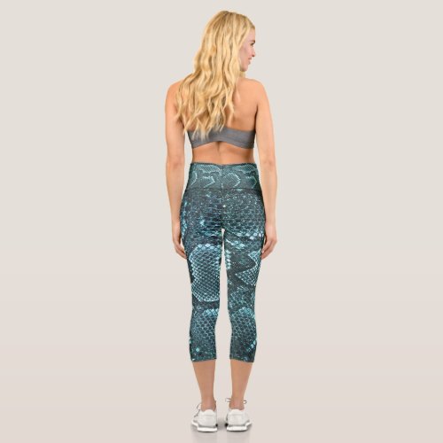 desert pattern teal snake skin capri leggings