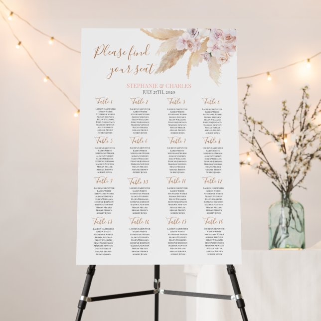 Desert pink boho chic Wedding Seating Chart Foam Board (In Situ (Stand))