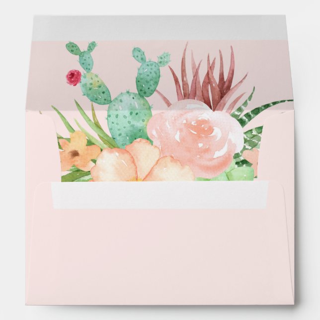 Desert Pink Succulent Wedding Envelope (Back (Bottom))