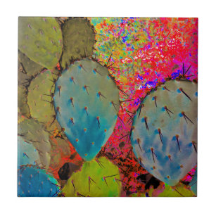 Desert Prickly Pear Cactus Abstract Ceramic Tile
