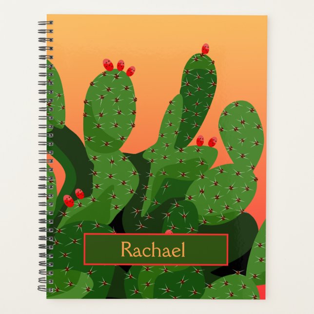 Desert Prickly Pear Cactus Sunset Personalized Planner (Front)