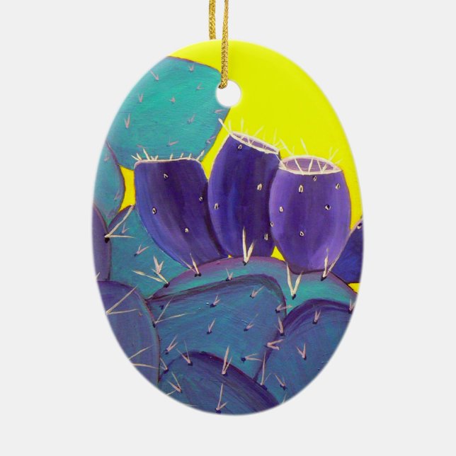 Desert Prickly Pear with Fruit Ceramic Ornament (Back)