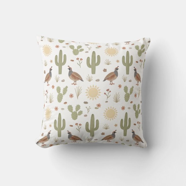 Desert Quail Soft Pastel Cactu Throw Pillow (Front)