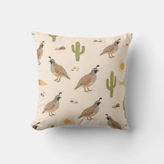 Desert Quail Sunny Desert Scene Warm Nature Throw Pillow