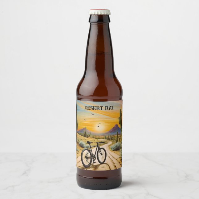 Desert Rat Cycling Mountain Bike Sunset Custom Beer Bottle Label (Front)