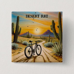 Desert Rat Cycling Mountain Bike Sunset Custom Button