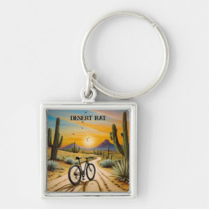 Desert Rat Cycling Mountain Bike Sunset Custom Keychain