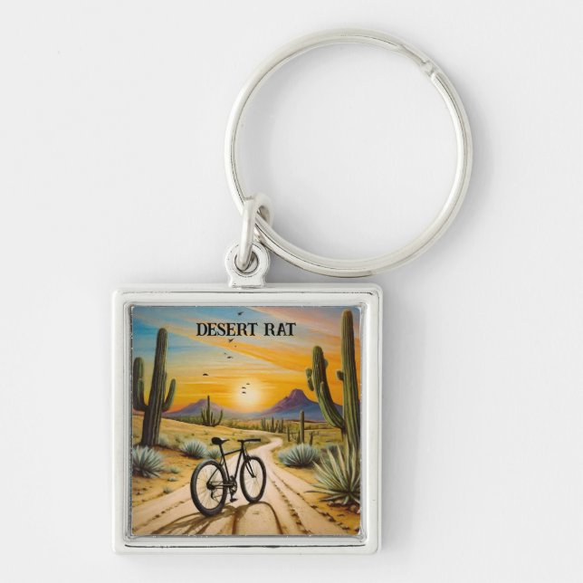 Desert Rat Cycling Mountain Bike Sunset Custom Keychain (Front)